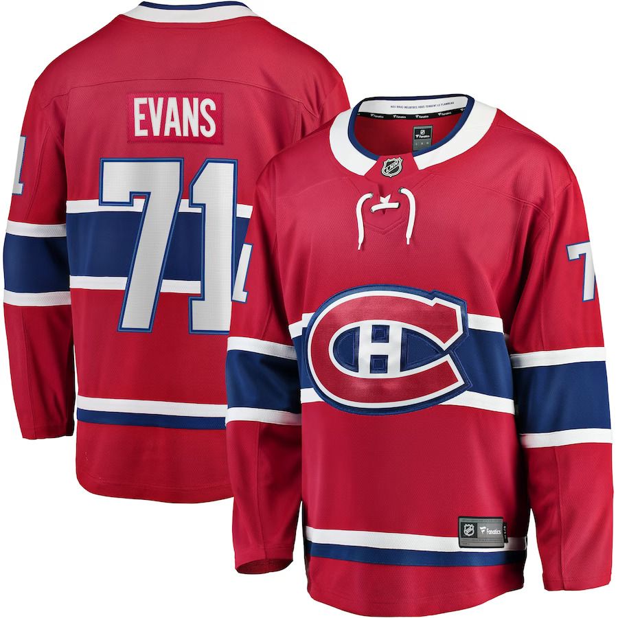Men Montreal Canadiens 71 Jake Evans Fanatics Branded Red Home Breakaway Player NHL Jersey